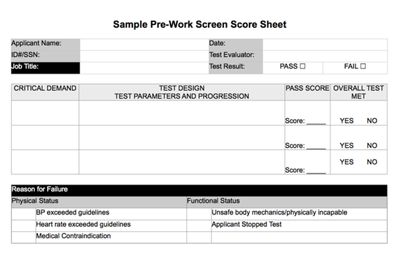Sample Pre-Work Score Sheet